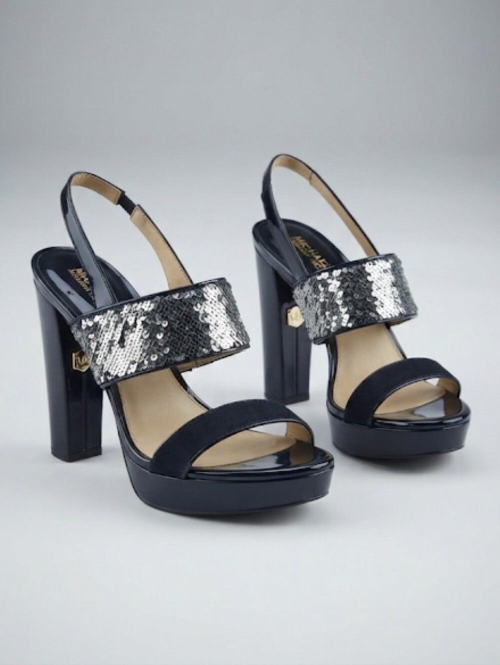 Michael Kors Black Sequins Textile leather Strappy Slingback Size 7 - Picture 2 of 10